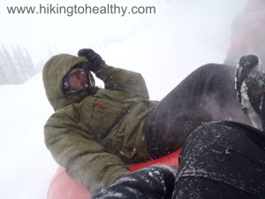 Lauren with the white snow fog as we sped up