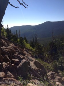 The view at the end of a switchback and the view southeast.
