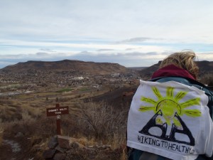 Me at the Driveway break with the sign Aaron made for my backpack advertising my blog...isn't he sweet!?!