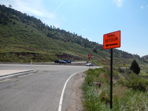 Crossing over to the Dinosaur Ridge part and a closed road.